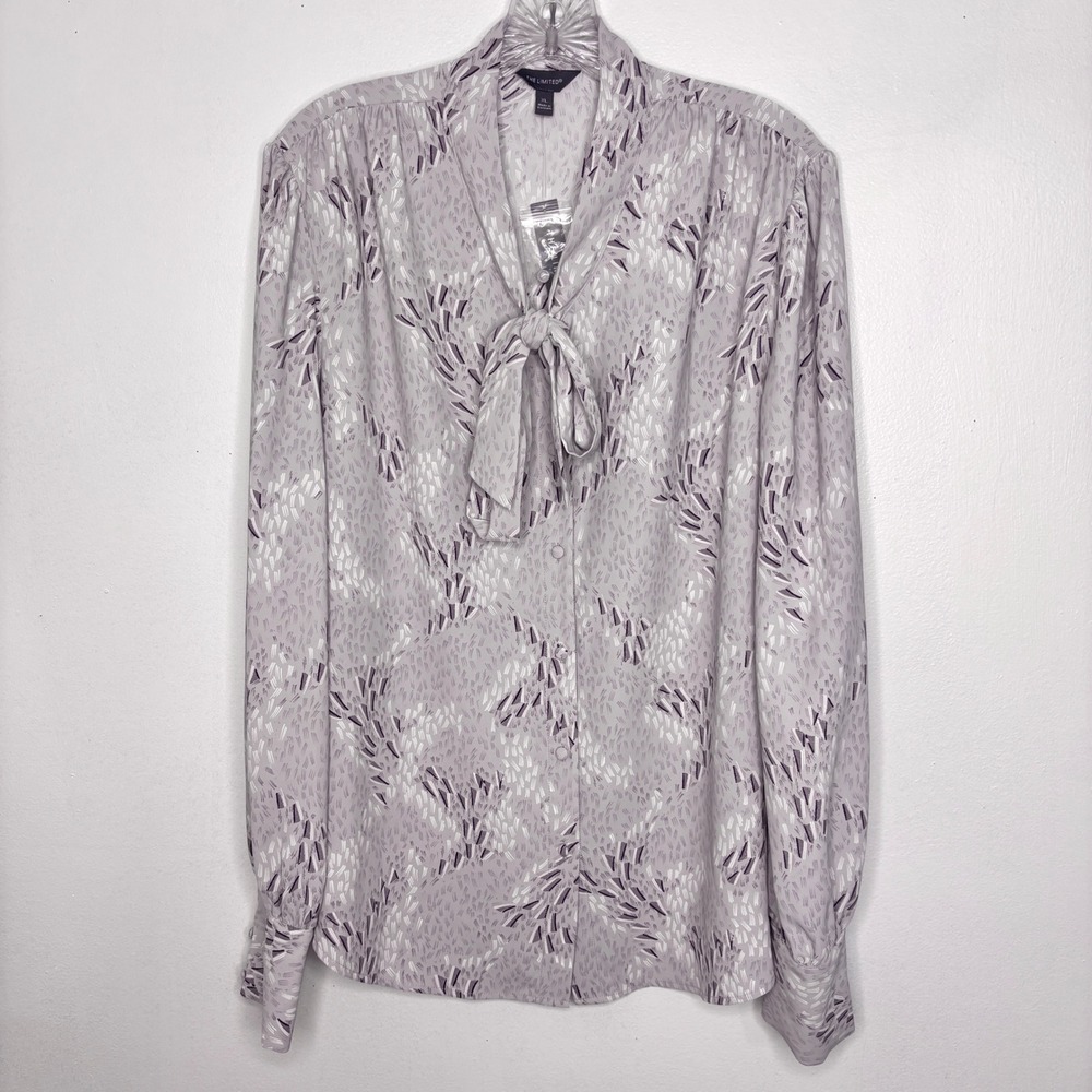 The Limited Tie Neck Blouse Womens XL Purple Grey Office Work Quiet Luxury Chic